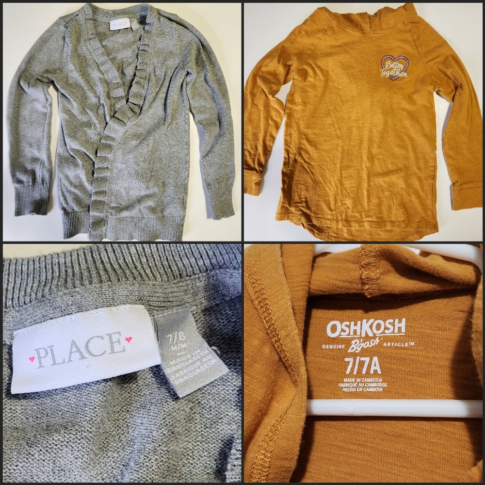 Girls Size 7/8 Cardigan Sweater & Size 7 Long Sleeved Hooded Shirt.